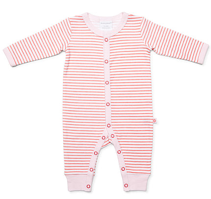 Pink and white Marquise Pink Stripes Baby Grosuit striped on a white background