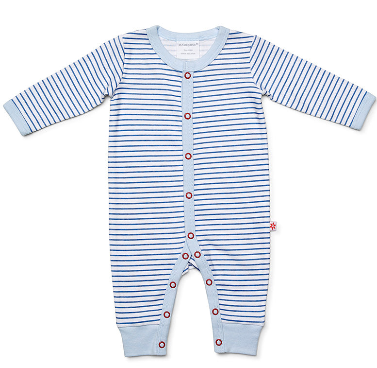 blue stripe soft cotton footless studsuit