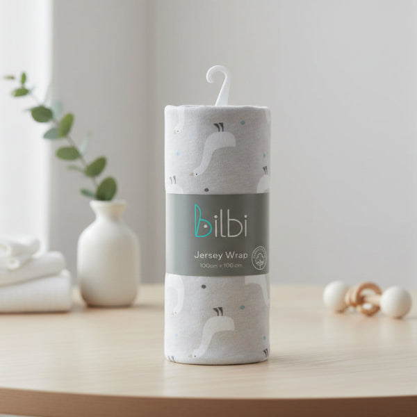 Bilbi jersey wrap packaging with a table background