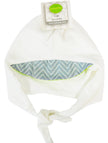 White baby cap with grey chevron pattern inside, on a white background