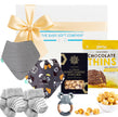 Baby gift set with popcorn, bibs, socks, and teether from The Baby Gift Company.