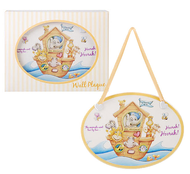 Decorative wall plaque with Noah's Ark design and packaging on a white background