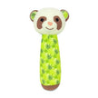 Plush toy with a panda face on a green patterned handle against a white background