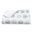 Folded blanket with elephant pattern on a white background