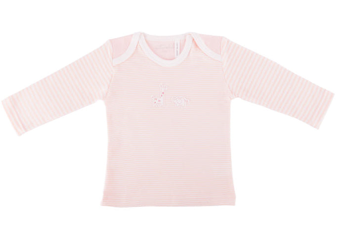 Pink long-sleeve baby shirt on a white background