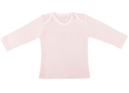 Pink long-sleeve baby shirt on a white background