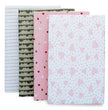 Set of four fabric swatches with different patterns on a white background