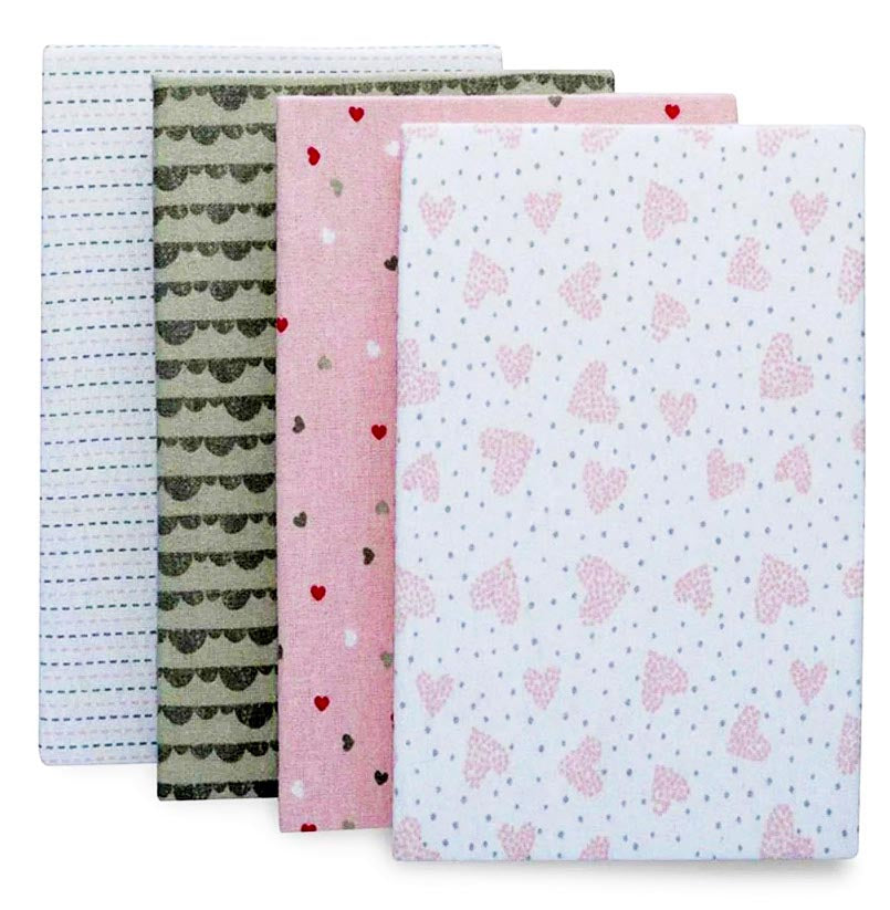 Set of four fabric swatches with different patterns on a white background