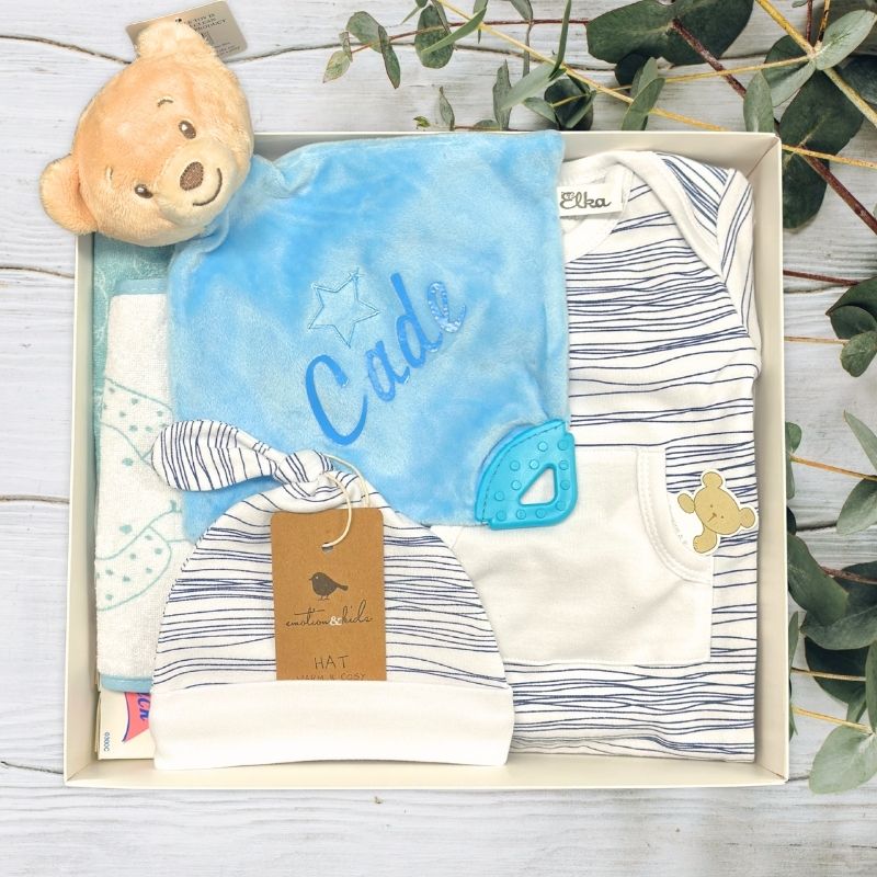 baby gift set with toys and clothes for boys