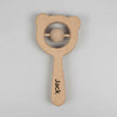 Personalised Wooden Teddy Rattle on grey background