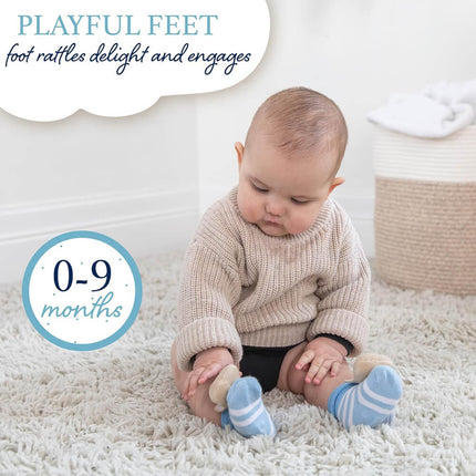 Baby wearing Peter Rabbit Sock Foot Rattles
