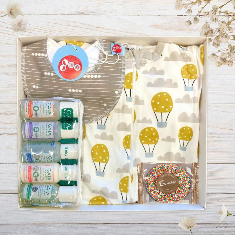 baby gift set with baby clothes and gaia products