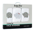 Packaging of Bubba Blue Australia face washers with three designs on a white background