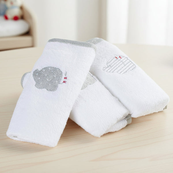 white baby washers with grey elephant