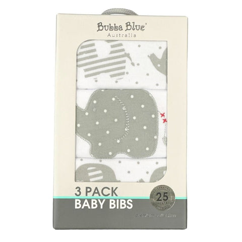 Pack of Bubba Blue Australia baby bibs with elephant design