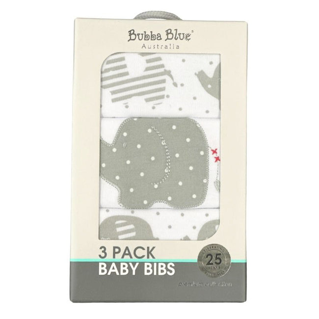 Pack of Bubba Blue Australia baby bibs with elephant design