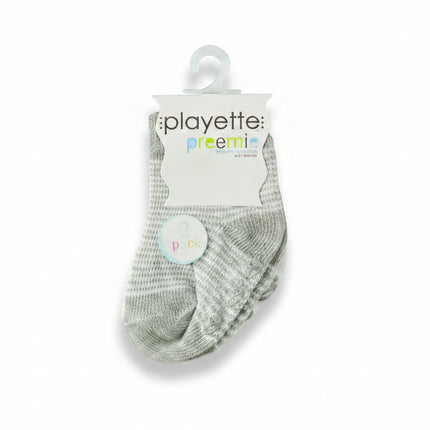 Playette 2 Pack Preemie Socks in soft cotton blend with striped and white designs