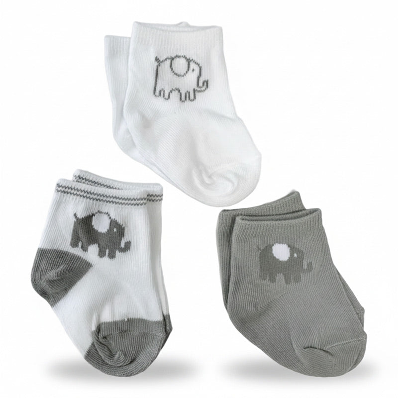 Playette Elephant Cotton Socks 3 Pack on a white background