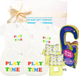 Baby gift set with bibs, rattle, and toy from The Baby Gift Company.