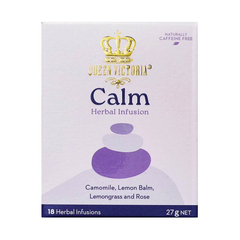 Box of Queen Victoria Calm Herbal Infusion on a white background
