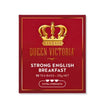 Red packaging of Queen Victoria Strong English Breakfast tea with a gold crown logo.