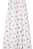 White muslin wrap with red heart patterns on a white background