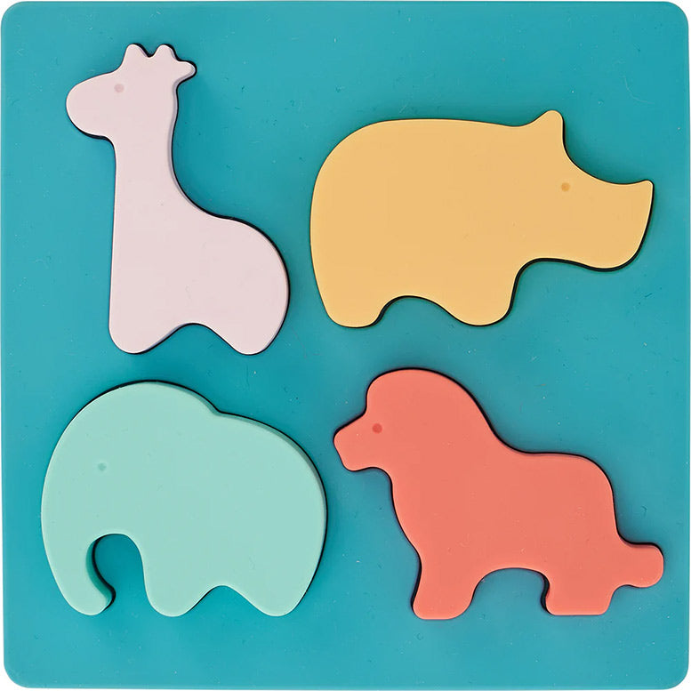 Four animal-shaped puzzles on a blue background