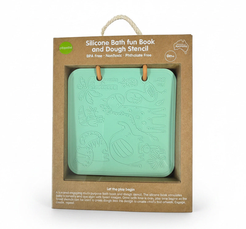 Playette Silicone Sensory Bath Fun Book with textured sea creature pages made from BPA-free food-grade silicone for babies.