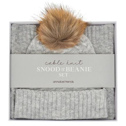 Annabel trends grey knit beanie and snood set