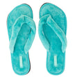 Pair of turquoise slippers on a white background