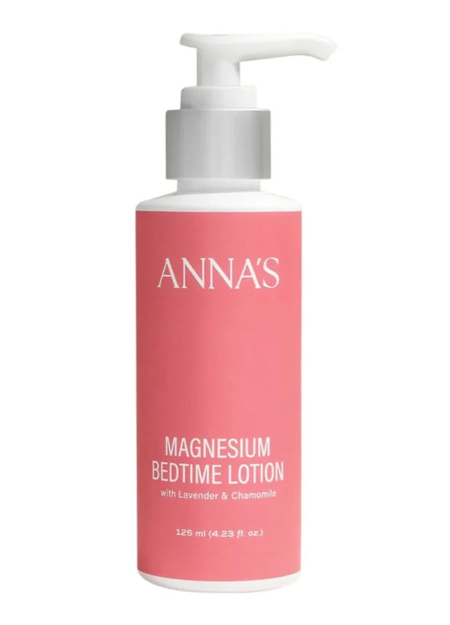 Bottle of Anna's Magnesium Bedtime Lotion on a white background