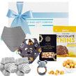 Baby gift set with popcorn, bibs, socks, and teether from The Baby Gift Company.