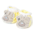 Pair of plush tiny tatty slippers with a bear design on a white background