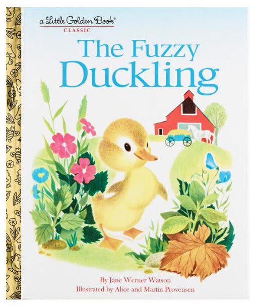 Book cover of 'The Fuzzy Duckling' with a duck illustration and colorful background.