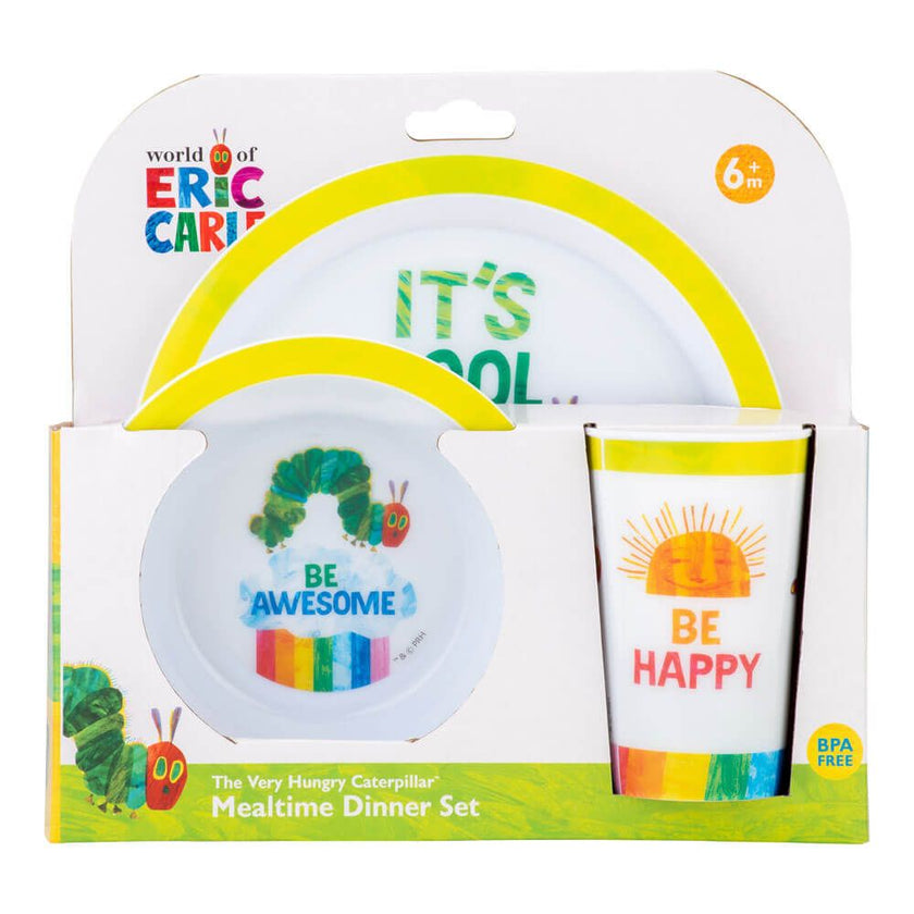 Mealtime dinner set with 'The Very Hungry Caterpillar' design in packaging