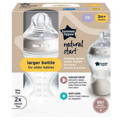 Tomme Tippee baby bottle packaging with text on a white background