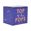 Blue box with 'Top of the Pops' text and star designs on a white background