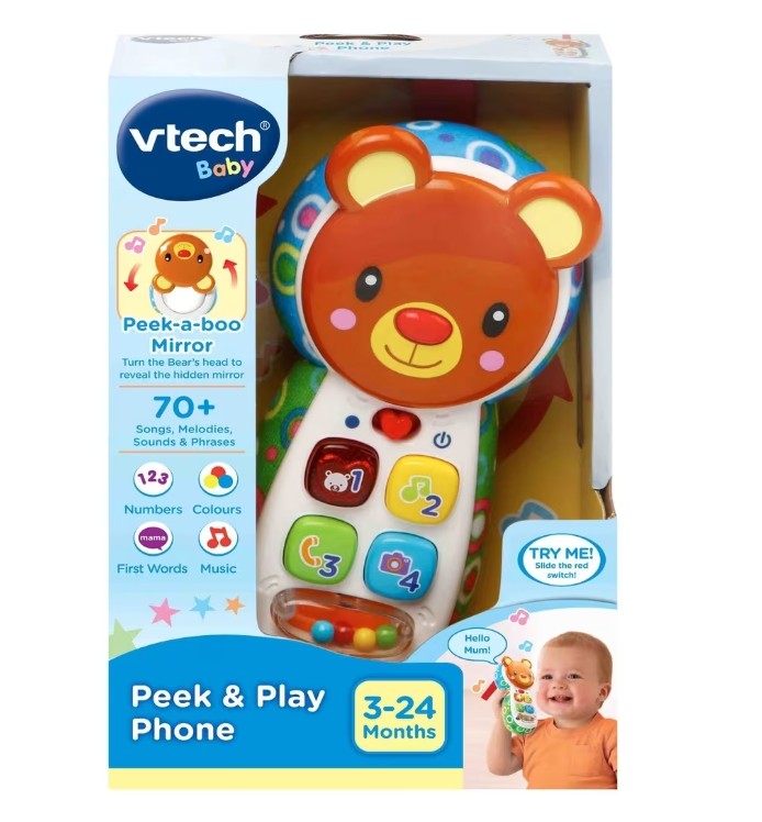 Vtech Baby Peek & Play Phone toy in packaging on a white background