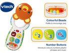 Vtech toy with colorful beads and number buttons on a white background