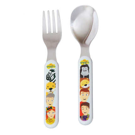 Wiggles Children's fork and spoon set with cartoon characters on a white background