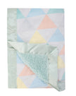 Pastel geometric quilt with soft texture on a white background