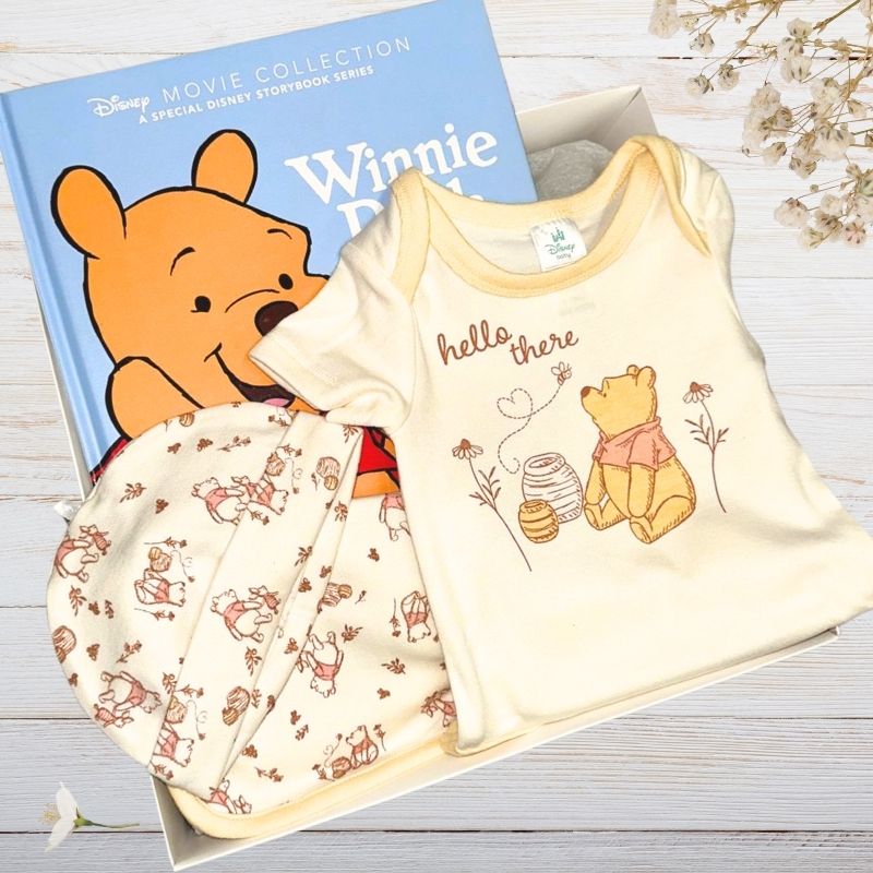 winnie the pooh baby gift box with book and clothes