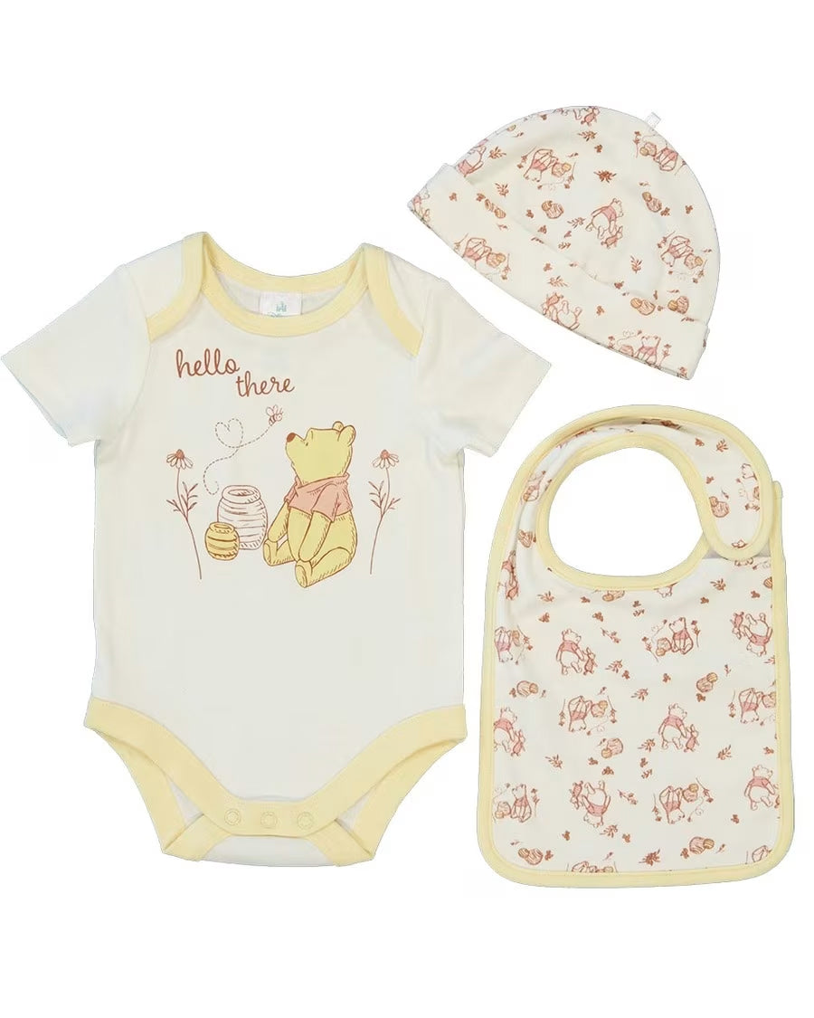 winnie the pooh baby clothing set in white and yellow