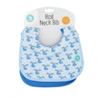 Baby bib with blue and dog pattern on a white background