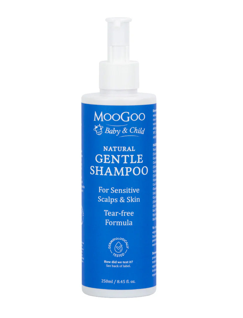 Moogoo natural gentle shampoo bottle on a white background