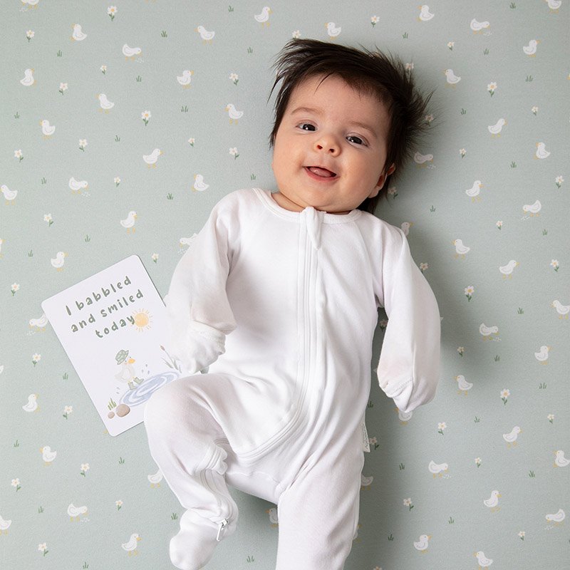 Goosey Baby Milestone Cards with baby
