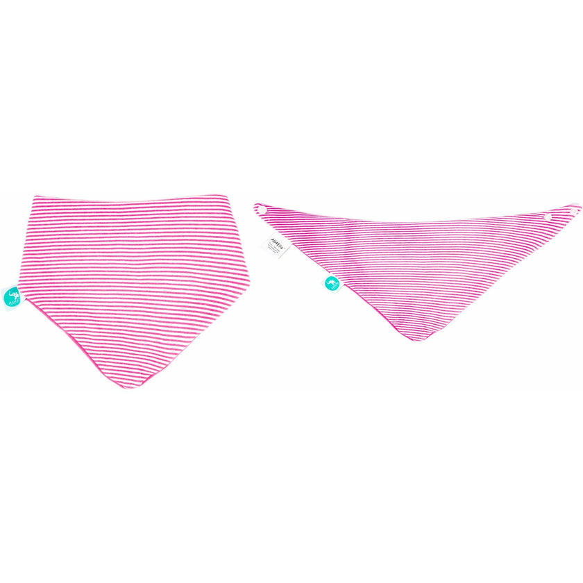 Two pink striped bandana bibs on a white background