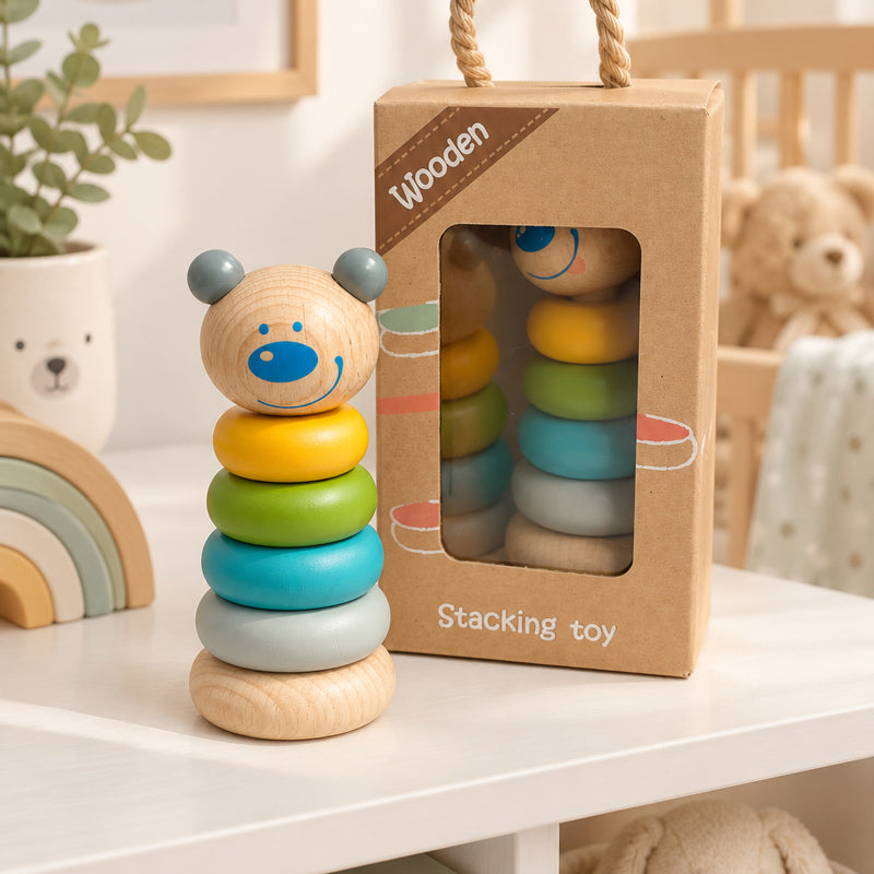 Bear stacker wooden toy on shelf