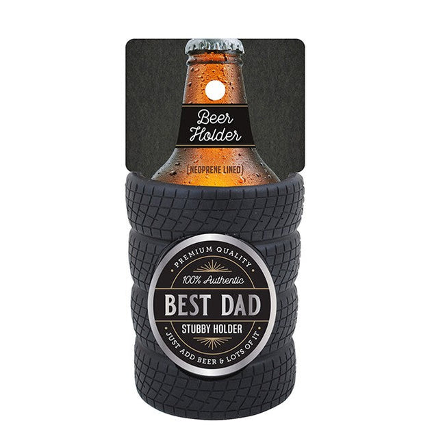 Best Dad beer stubby holder with heavy-duty rubber tyre design and neoprene lining