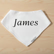 White bandana with 'James' printed on it, featuring a brand logo.